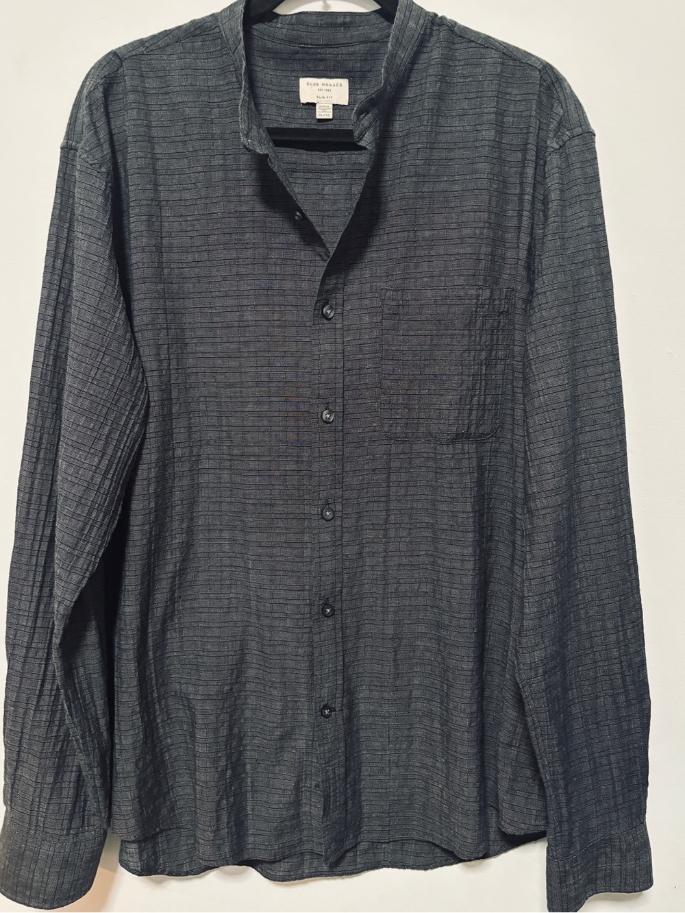 Club Mónaco Gray & Black Geometric Mandarin Collar Slim Fit Shirt XL